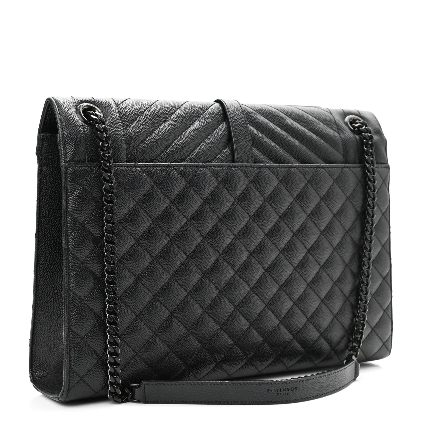 Grain De Poudre Textured Mixed Matelasse Large Triquilt Monogram Monochrome Satchel Black