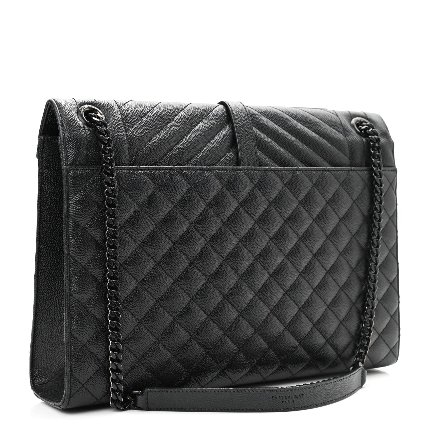 Saint Laurent Grain De Poudre Textured Mixed Matelasse Large Triquilt Monogram Monochrome Satchel Black 3 of 16