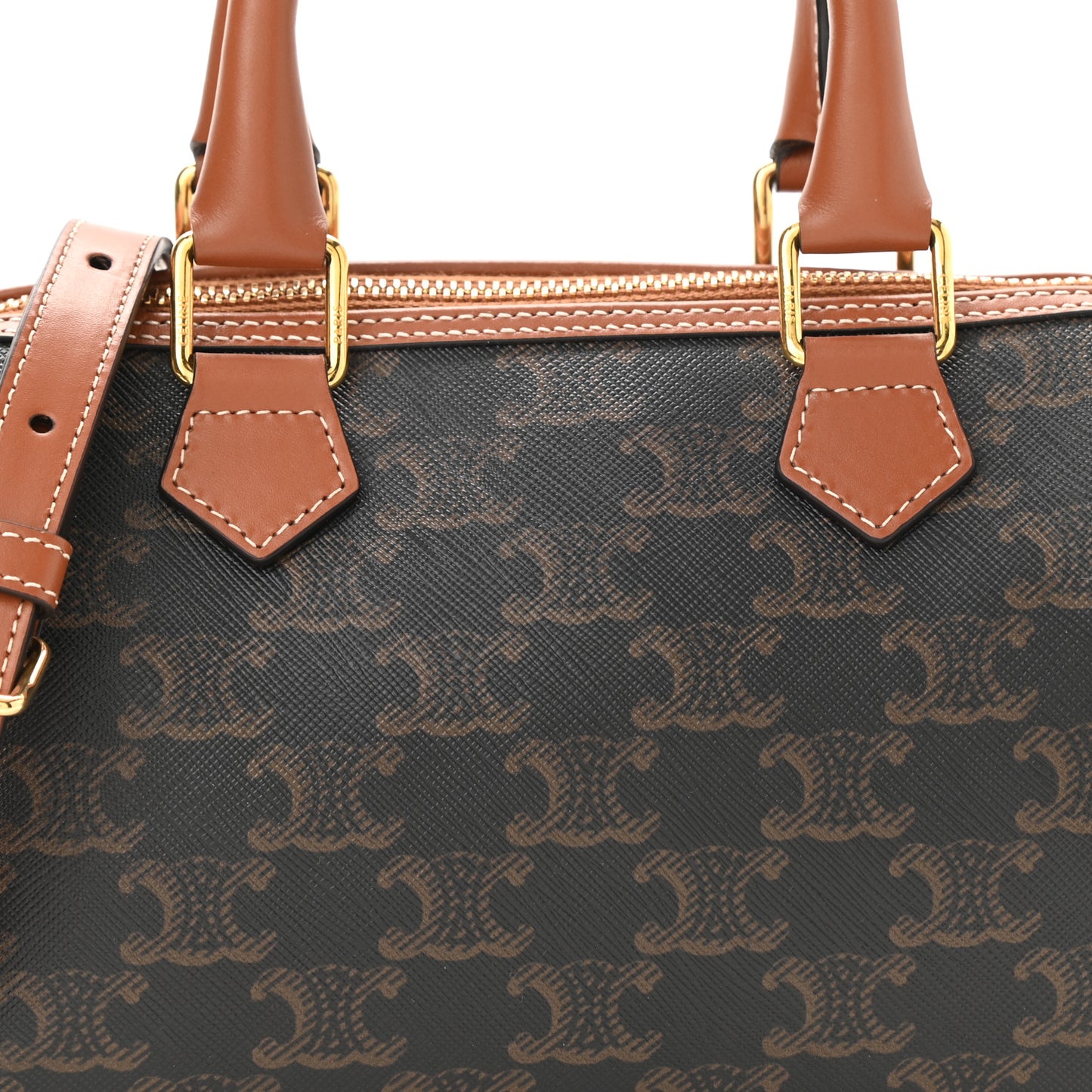 Triomphe Canvas Calfskin Small Boston Bag Tan