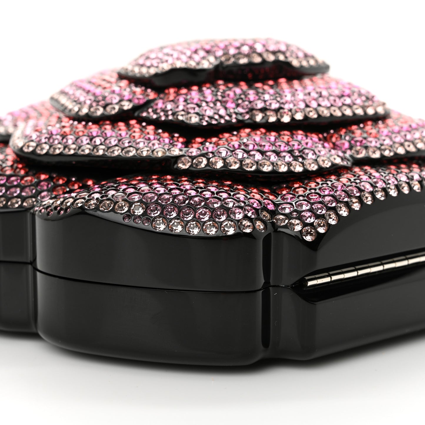 Plexiglass Strass Camellia Minaudiere Clutch Pink Black Multicolor