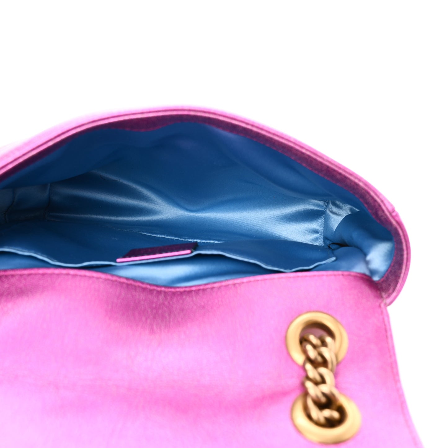 Metallic Calfskin Matelasse Mini GG Marmont Shoulder Bag Fuchsia