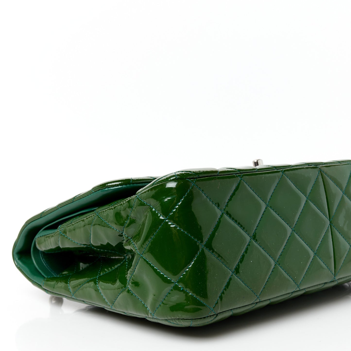 Patent Quilted Jumbo Double Flap Green