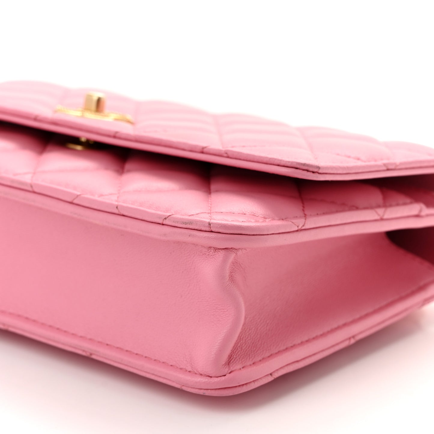 Lambskin Quilted Multicolor Top Handle Wallet On Chain WOC Light Pink