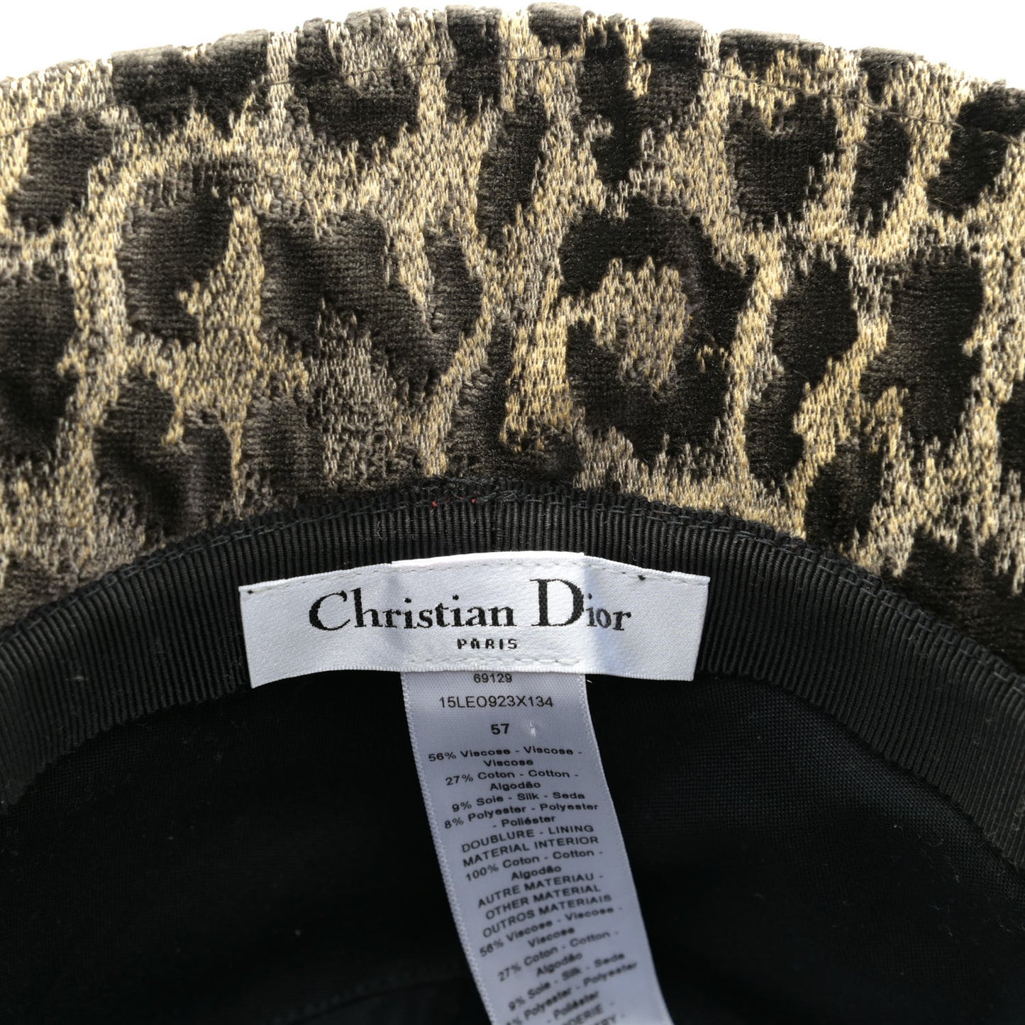 Velvet Embroidered Leopard Print Small Brim Bucket Hat 57 Beige Multicolor
