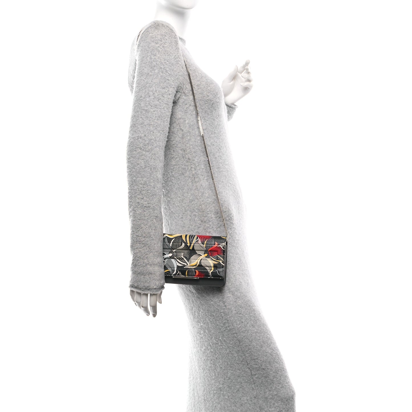 Calfskin Orchid Flamingo Tube Wallet on Chain Black Multicolor
