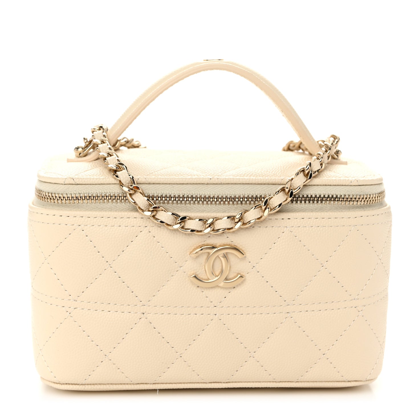 Caviar Quilted Trendy Handle Mini Vanity Ecru