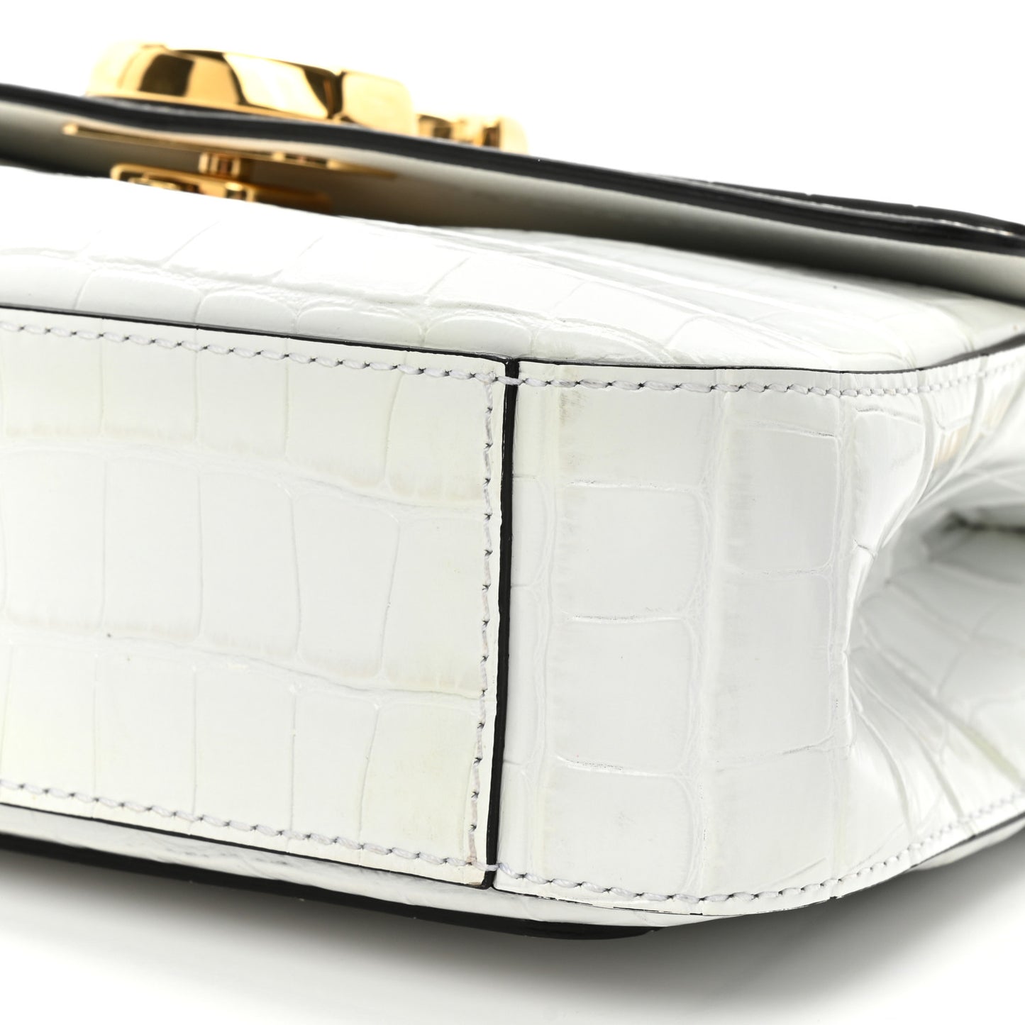 Calfskin Crocodile Embossed Small C Double Carry Brilliant White