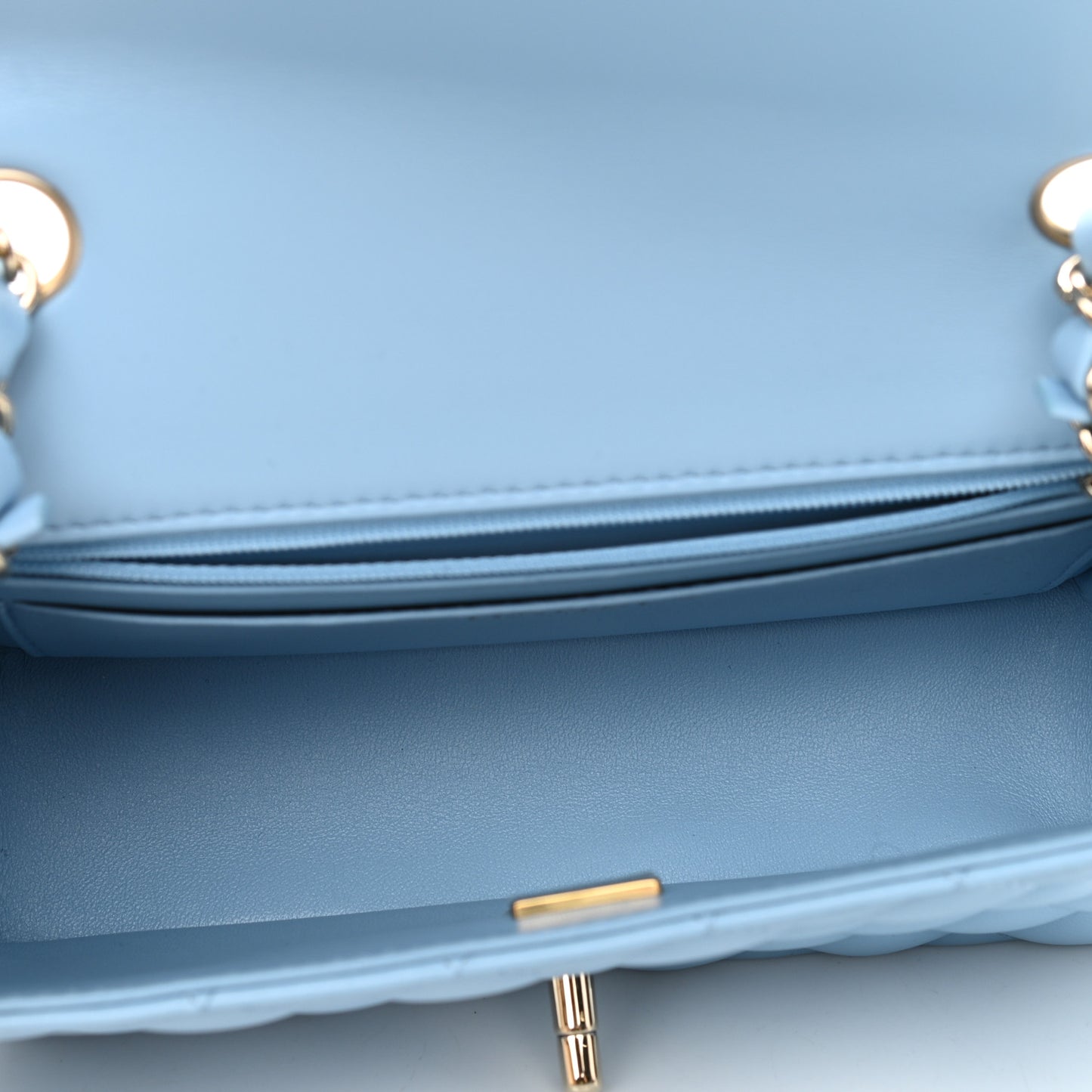 Lambskin Quilted Mini Rectangular Flap Light Blue