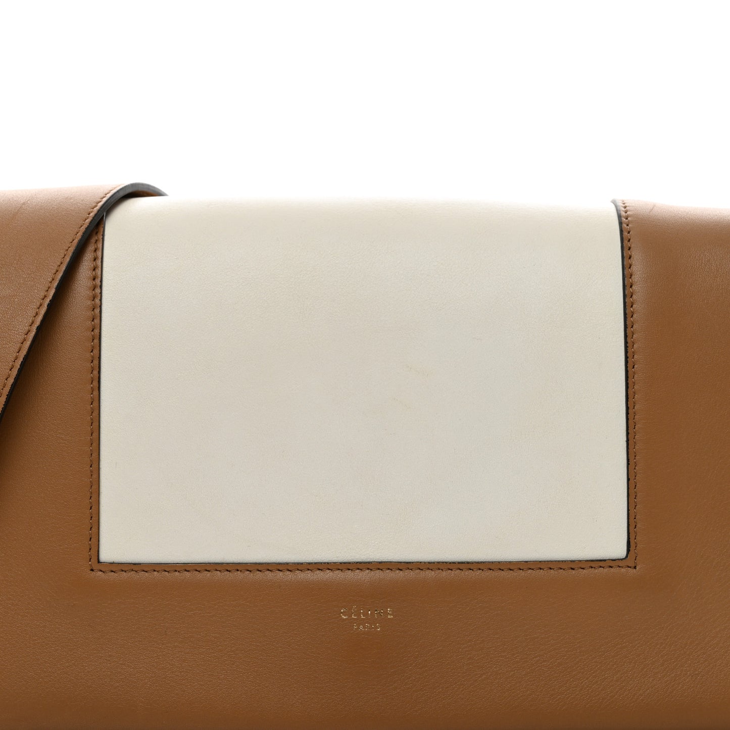 Shiny Smooth Calfskin Medium Frame Shoulder Bag Tan Optic White