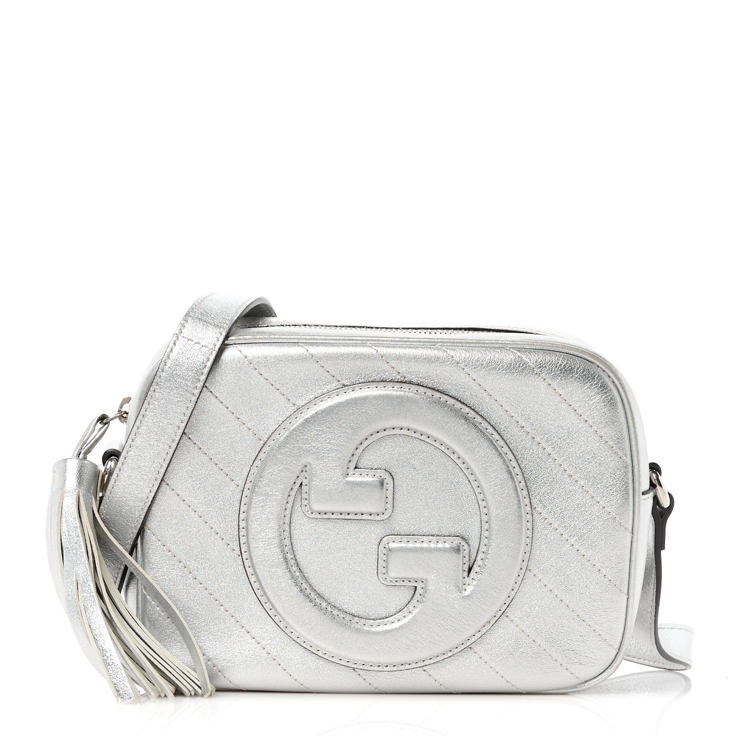 Metallic Sakai Be Green Calfskin Diagonal Stitched Small Blondie Shoulder Bag Silver