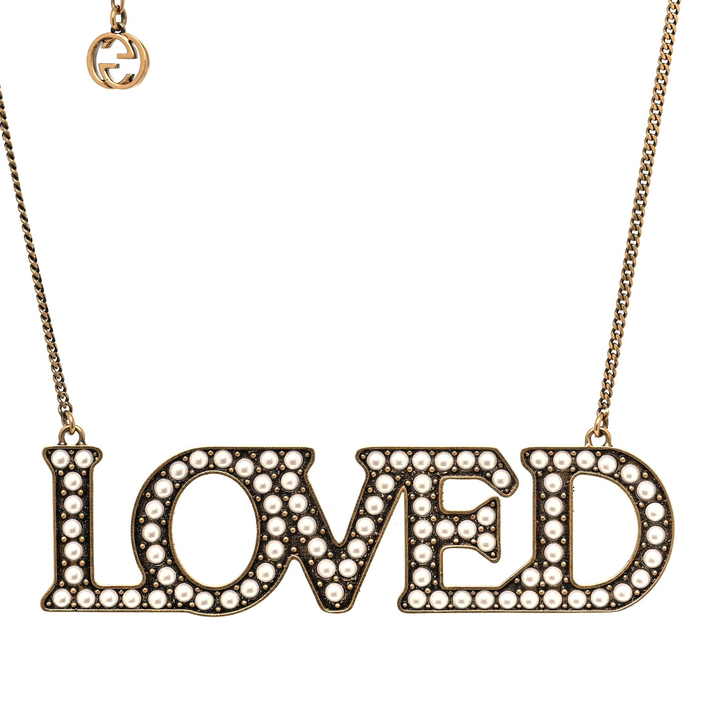 Metal Pearl Loved Necklace Aged Gold