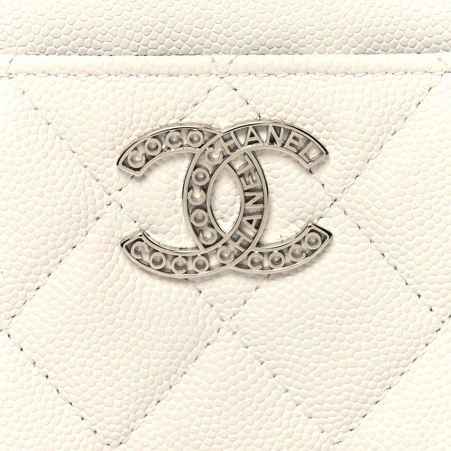 Caviar Quilted CC Logo Zip Around Card Holder White