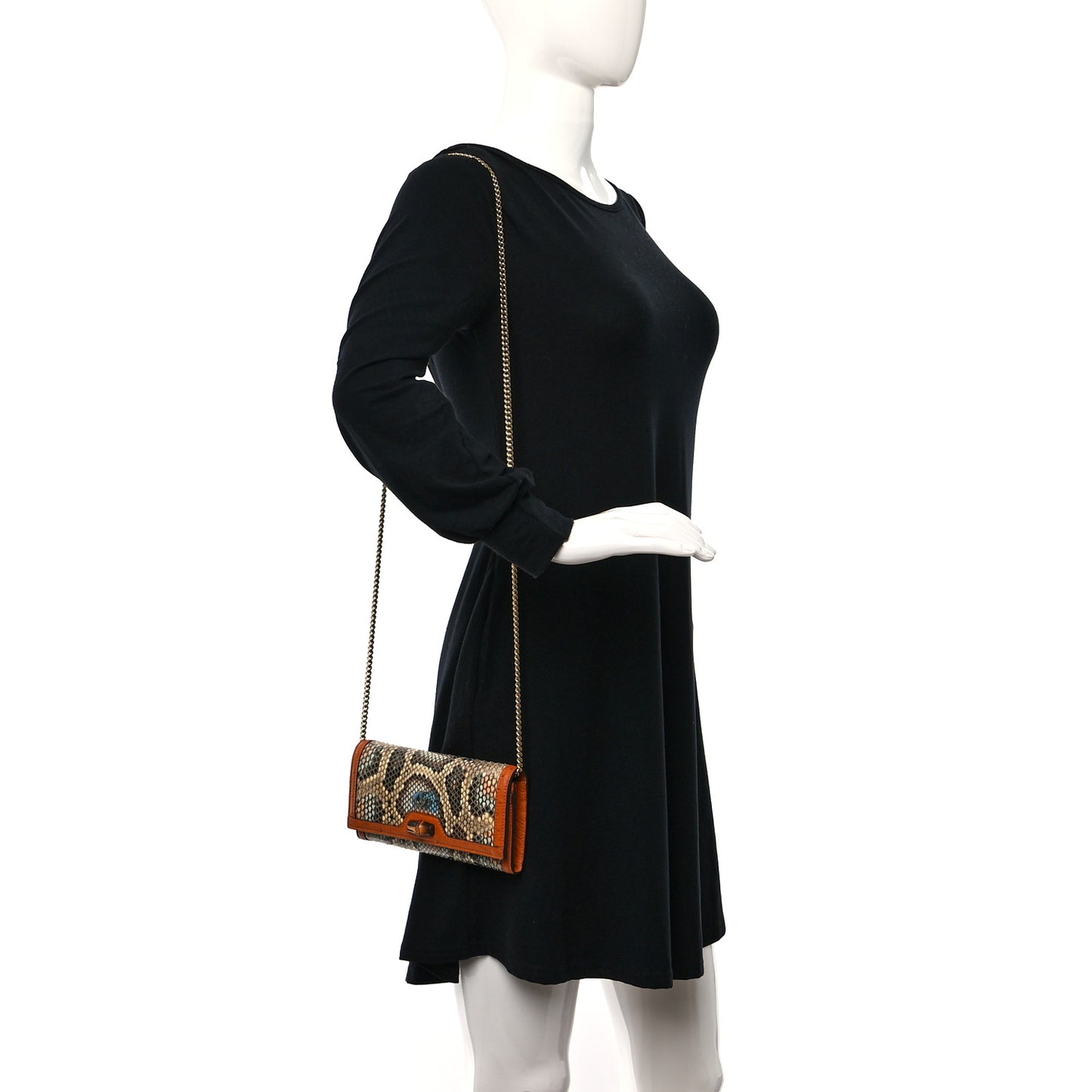 Snakeskin Ostrich Diana Chain Wallet Butter Ivory Paradise Cloud Natural Gold