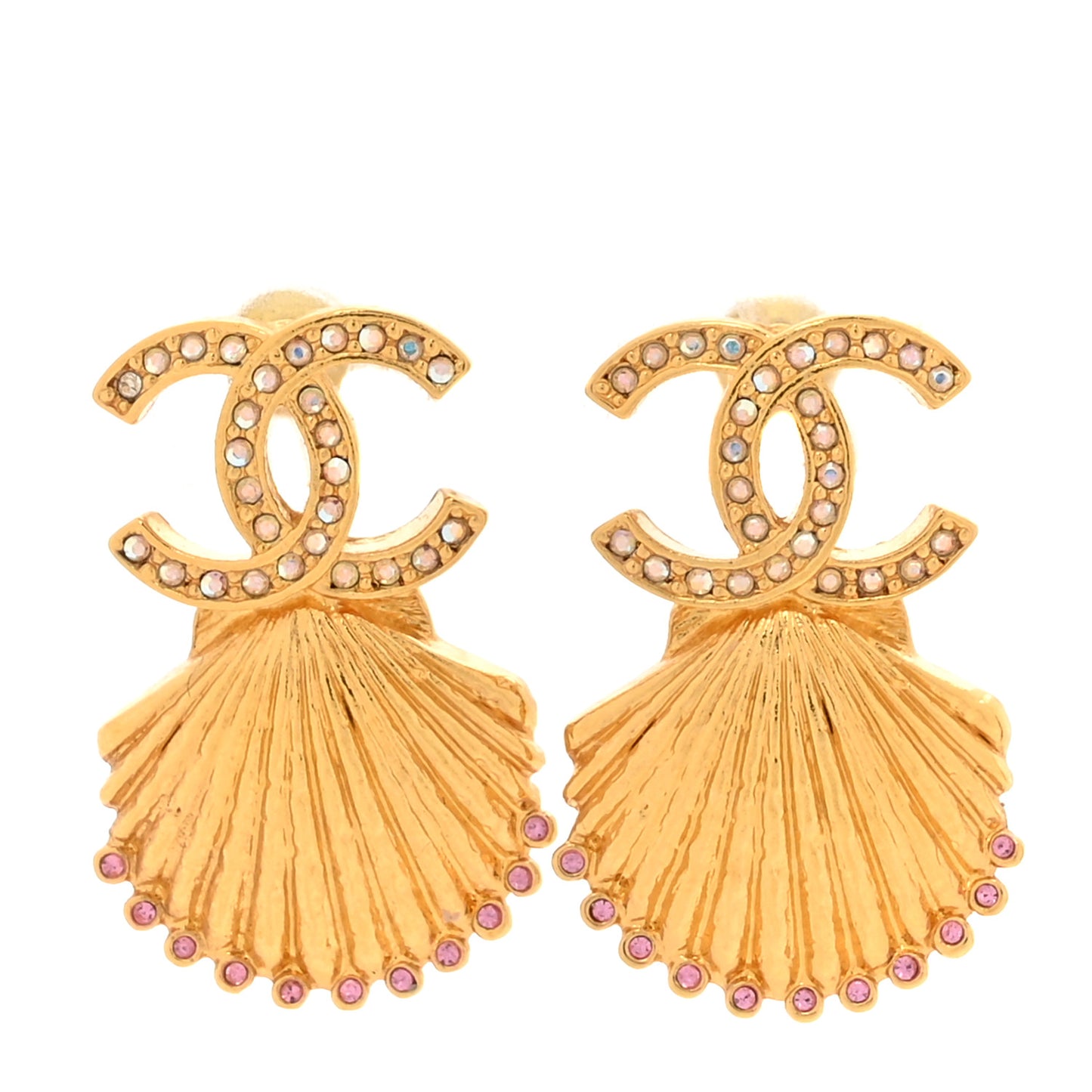 Crystal CC Shell Earrings Gold Pink