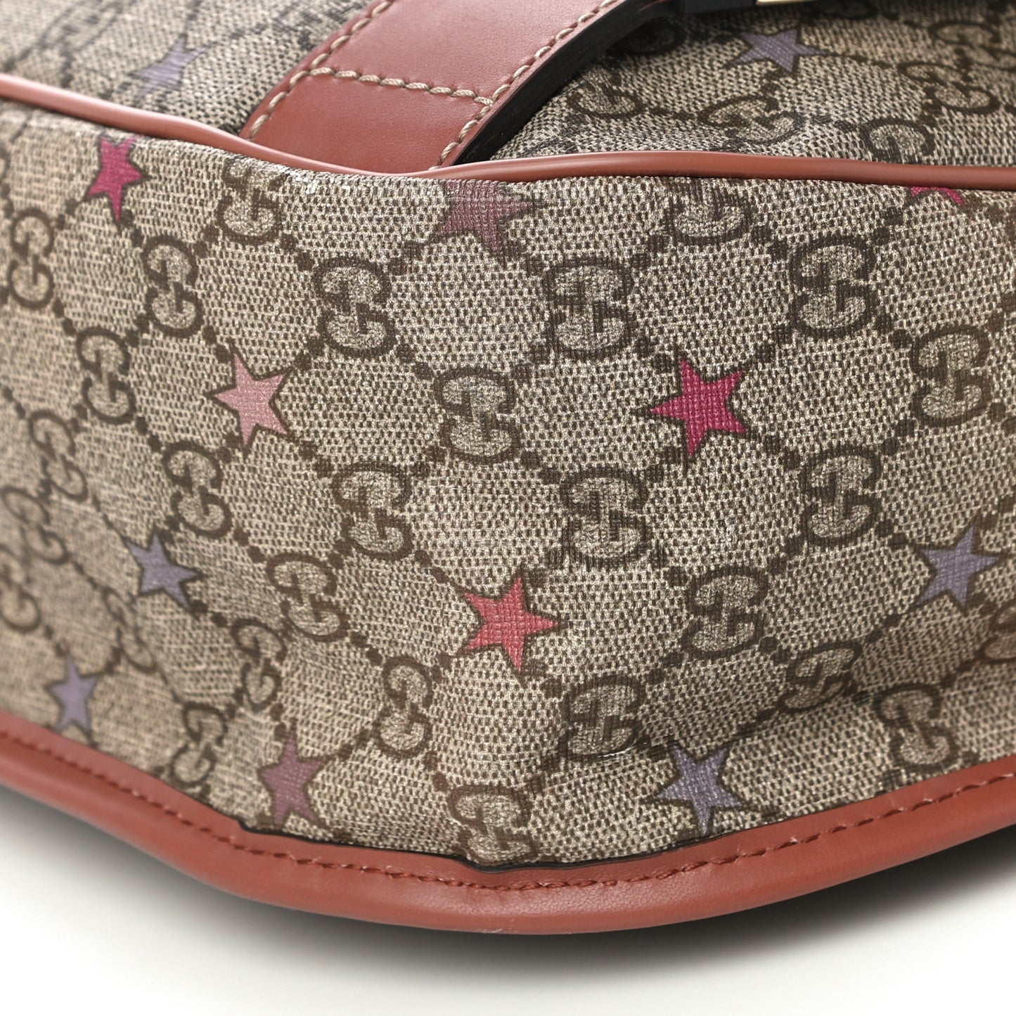 GG Supreme Monogram Stars Medium Double Buckle Flap Messenger Bag Beige Pink