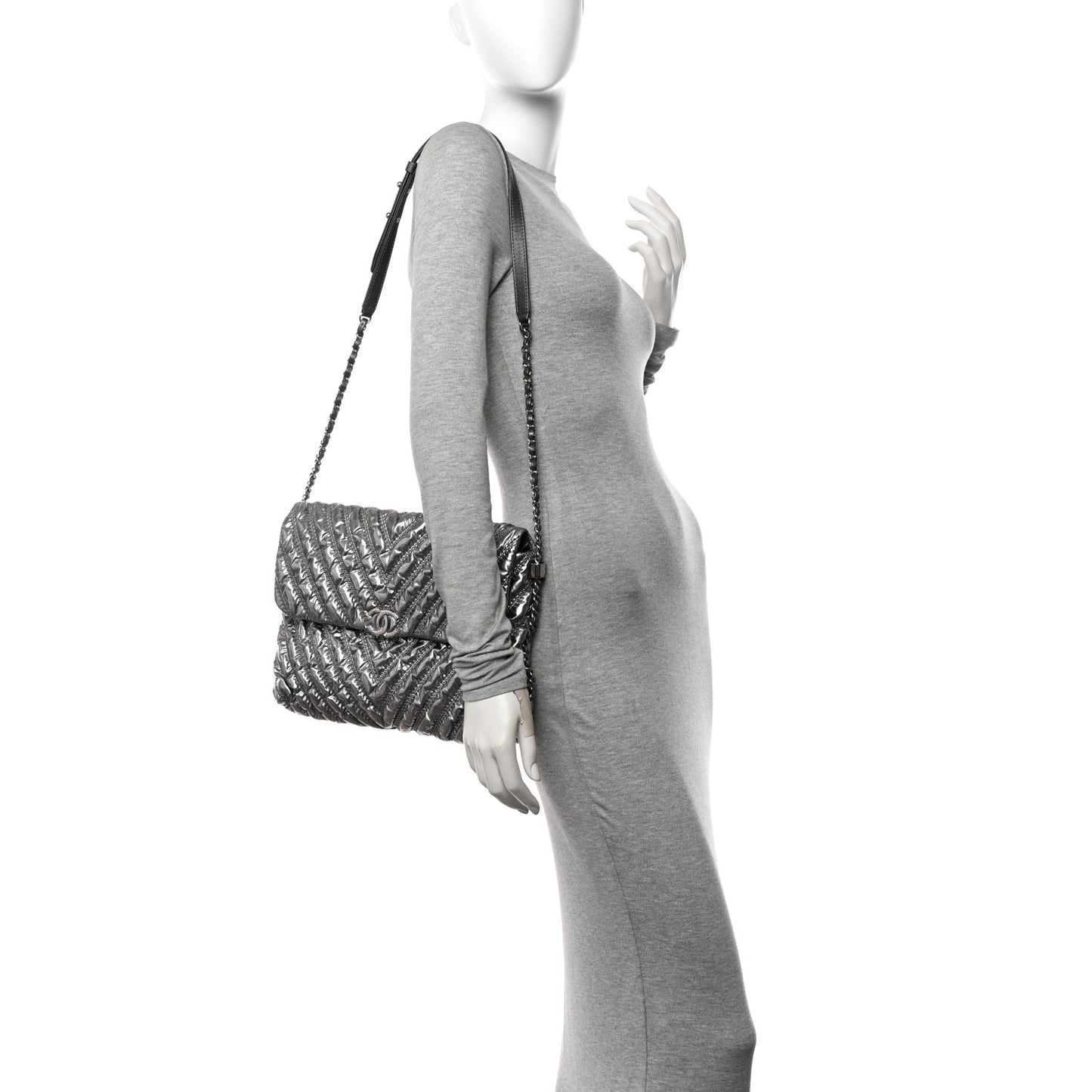 Metallic Chevron Quilted Space Suit Flap Dark Grey