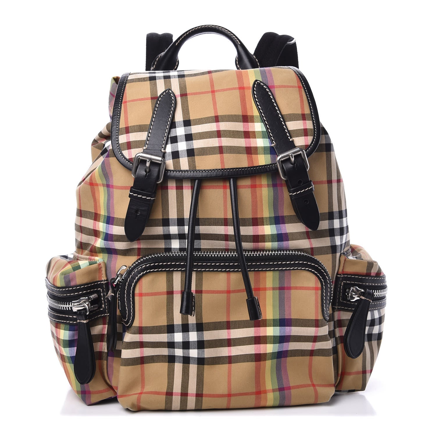 Burberry Vintage Rainbow Check Medium Rucksack Backpack Antique