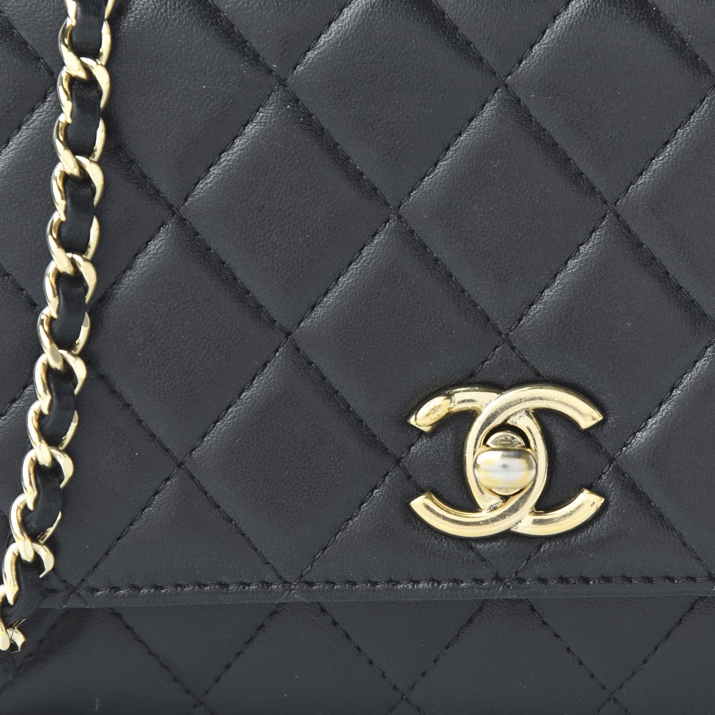 Lambskin Quilted Trendy CC Wallet On Chain WOC Black