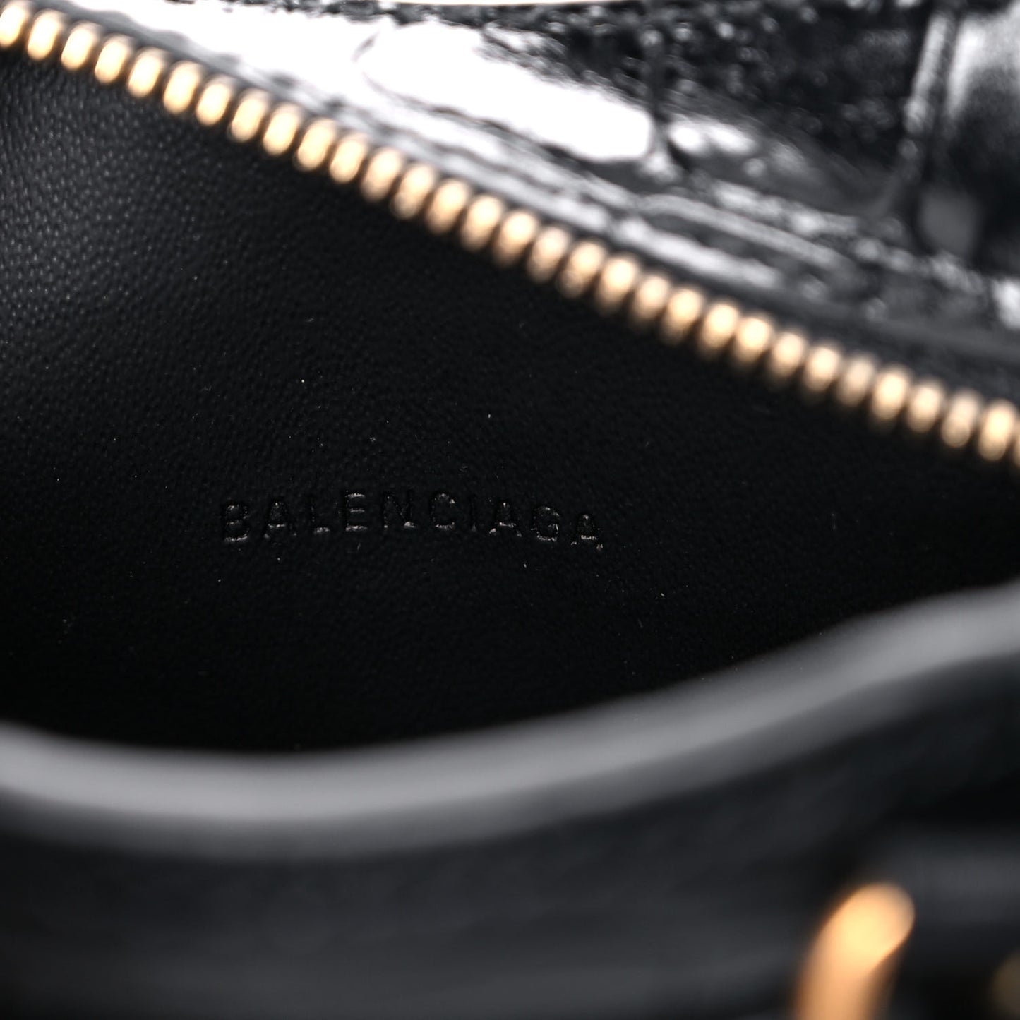 Shiny Supple Calfskin Crocodile Embossed Neo Classic Gold Hardware Super Nano City Crossbody Black