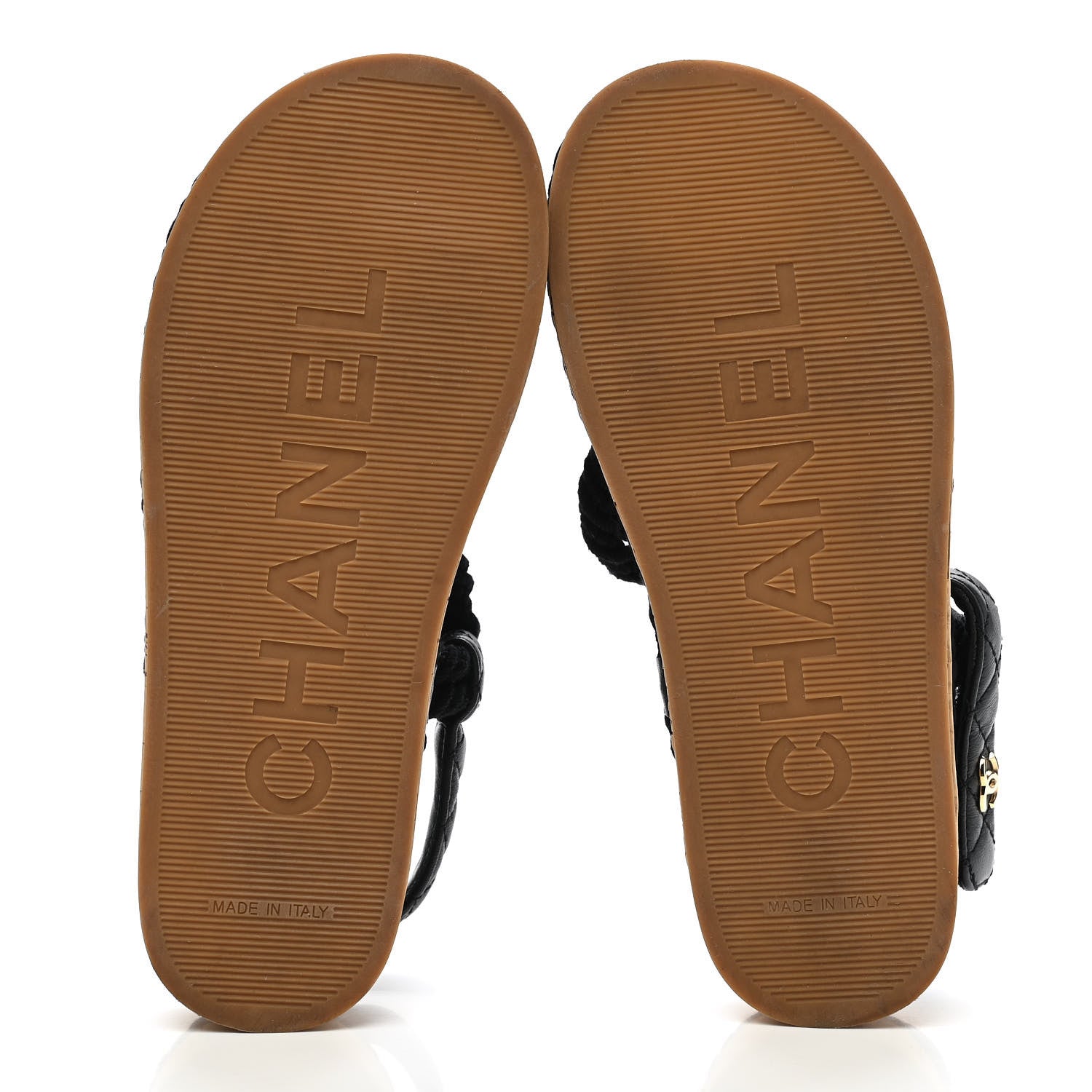 Chanel Cord Lambskin Quilted Logo Sandals 35 Black 5 of 8