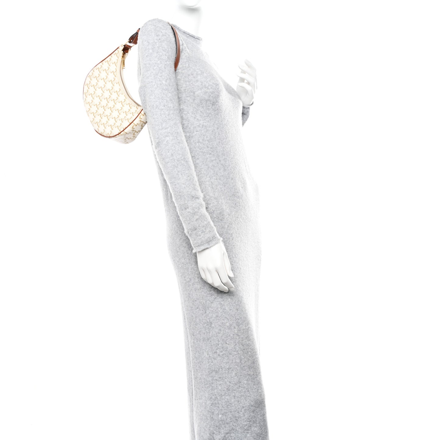 Canvas Calfskin Ava Triomphe Shoulder Bag White