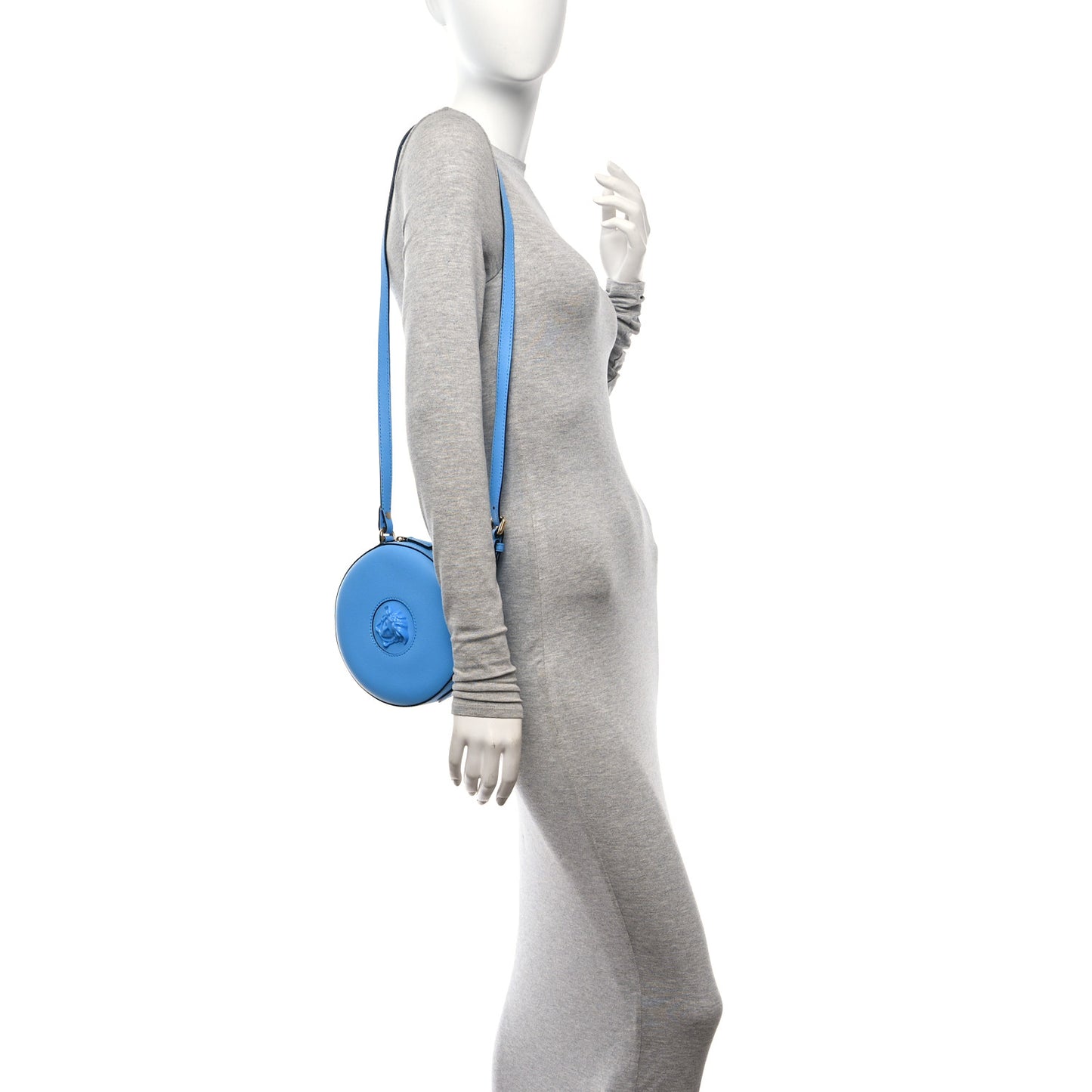 Calfskin La Medusa Round Camera Bag Light Blue