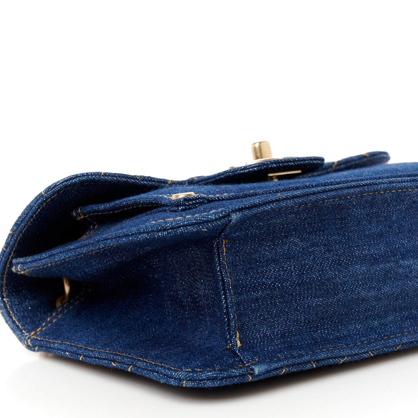 Denim Quilted Double You Mini Flap Blue Golden