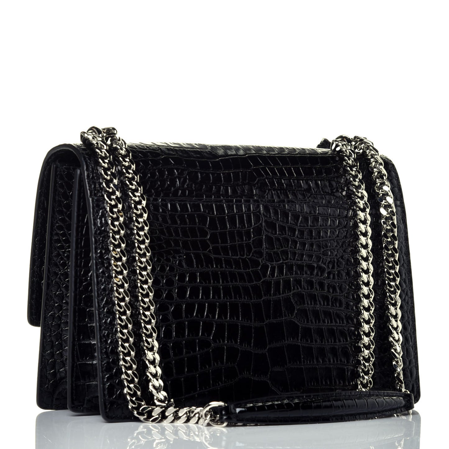 Calfskin Crocodile Embossed Medium Monogram Sunset Black