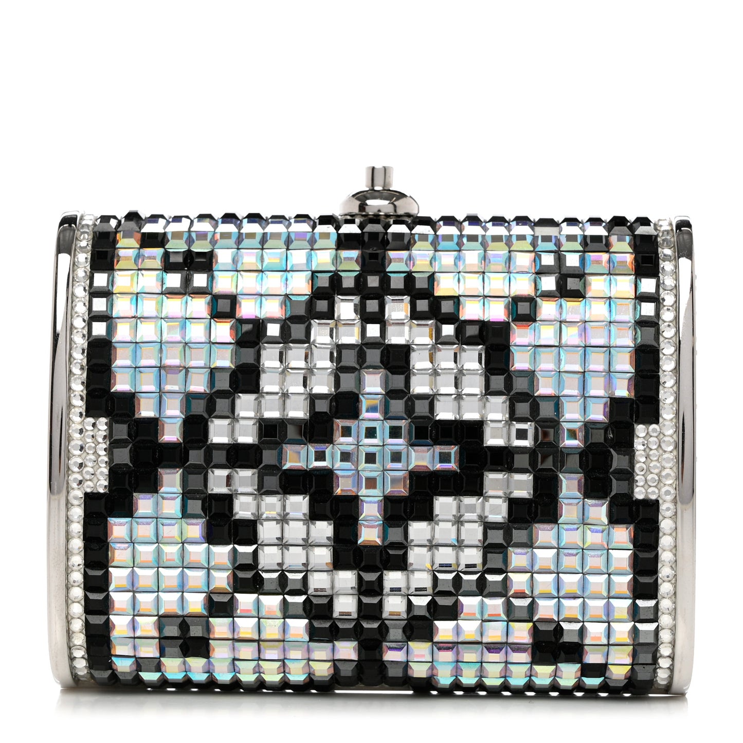 Crystal Minaudiere Clutch Black Silver