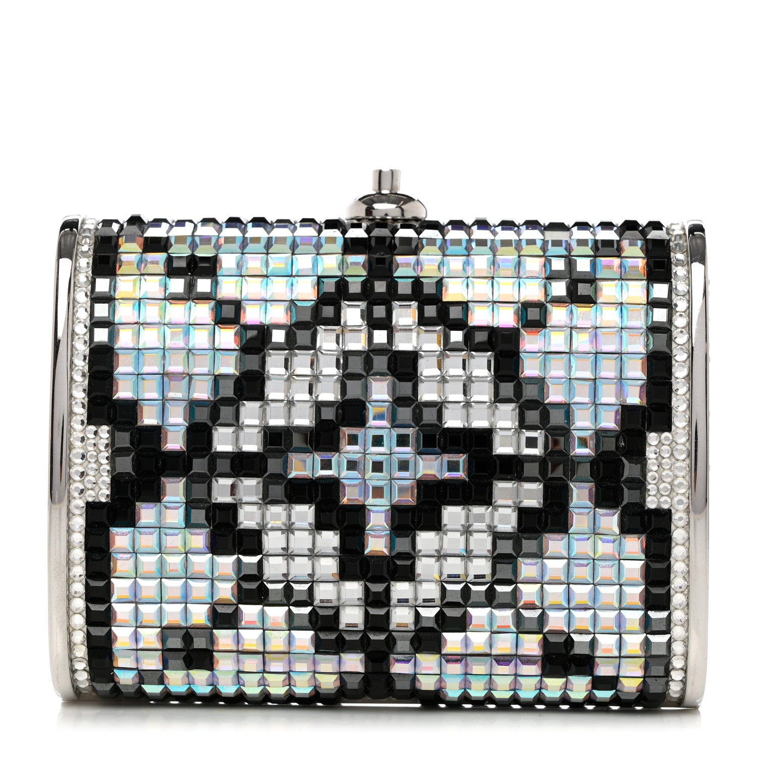 Judith Leiber Crystal Minaudiere Clutch Black Silver 1 of 9