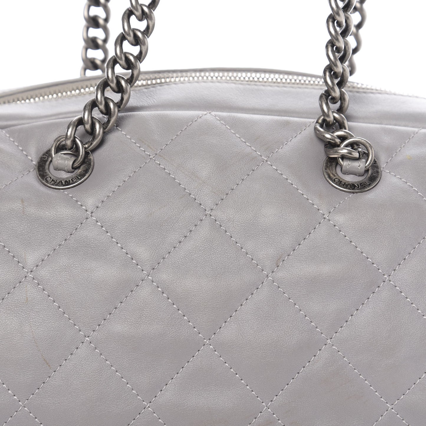 Calfskin Quilted Country Chic Bowler Grey