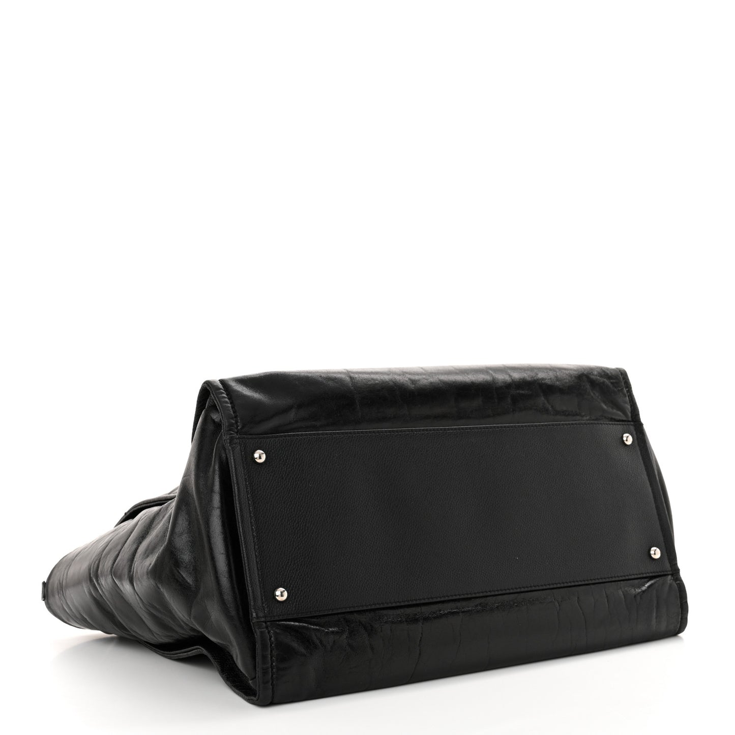 Glazed Calfskin Medium Deauville Tote Black