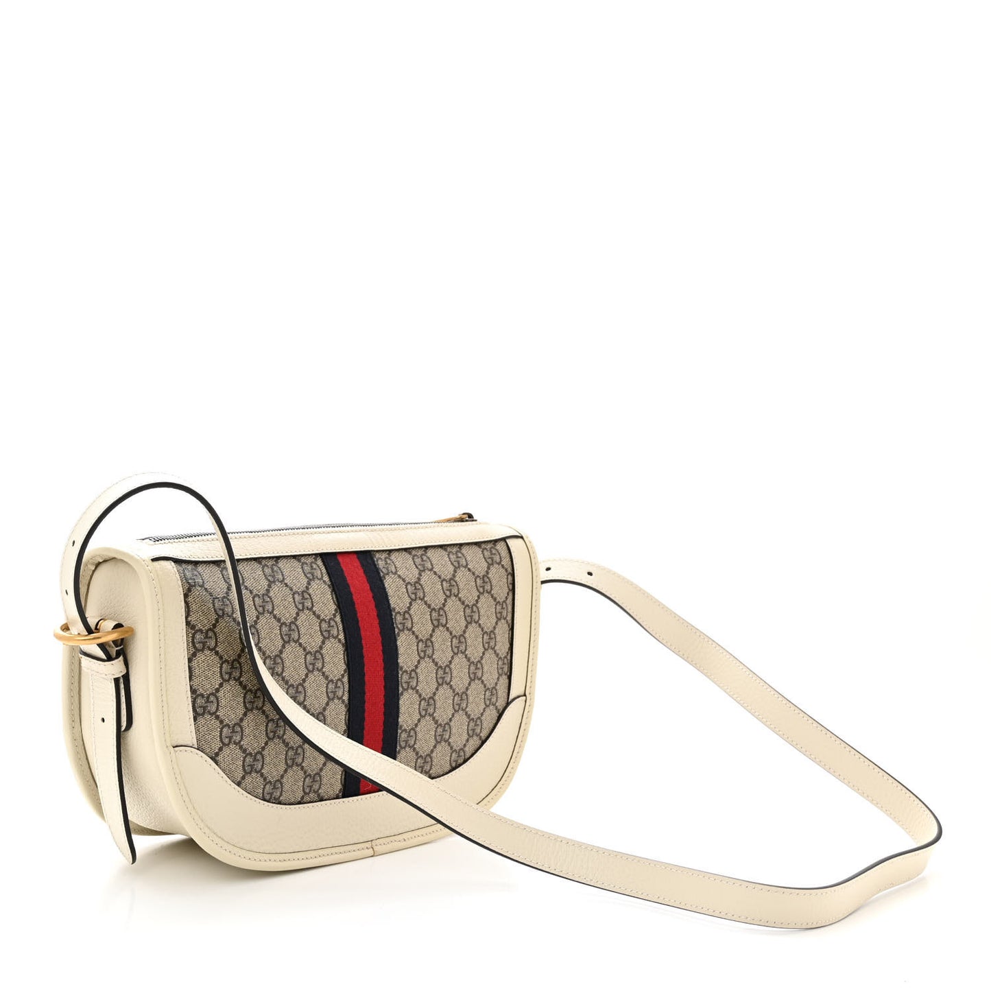 GG Supreme Monogram Web Large Ophidia Shoulder Bag Beige Ebony Mystic White