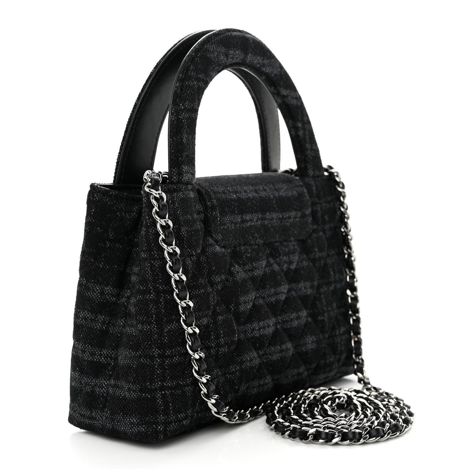 Chanel Printed Denim Quilted Nano Kelly Shopper Black Grey 3 of 11
