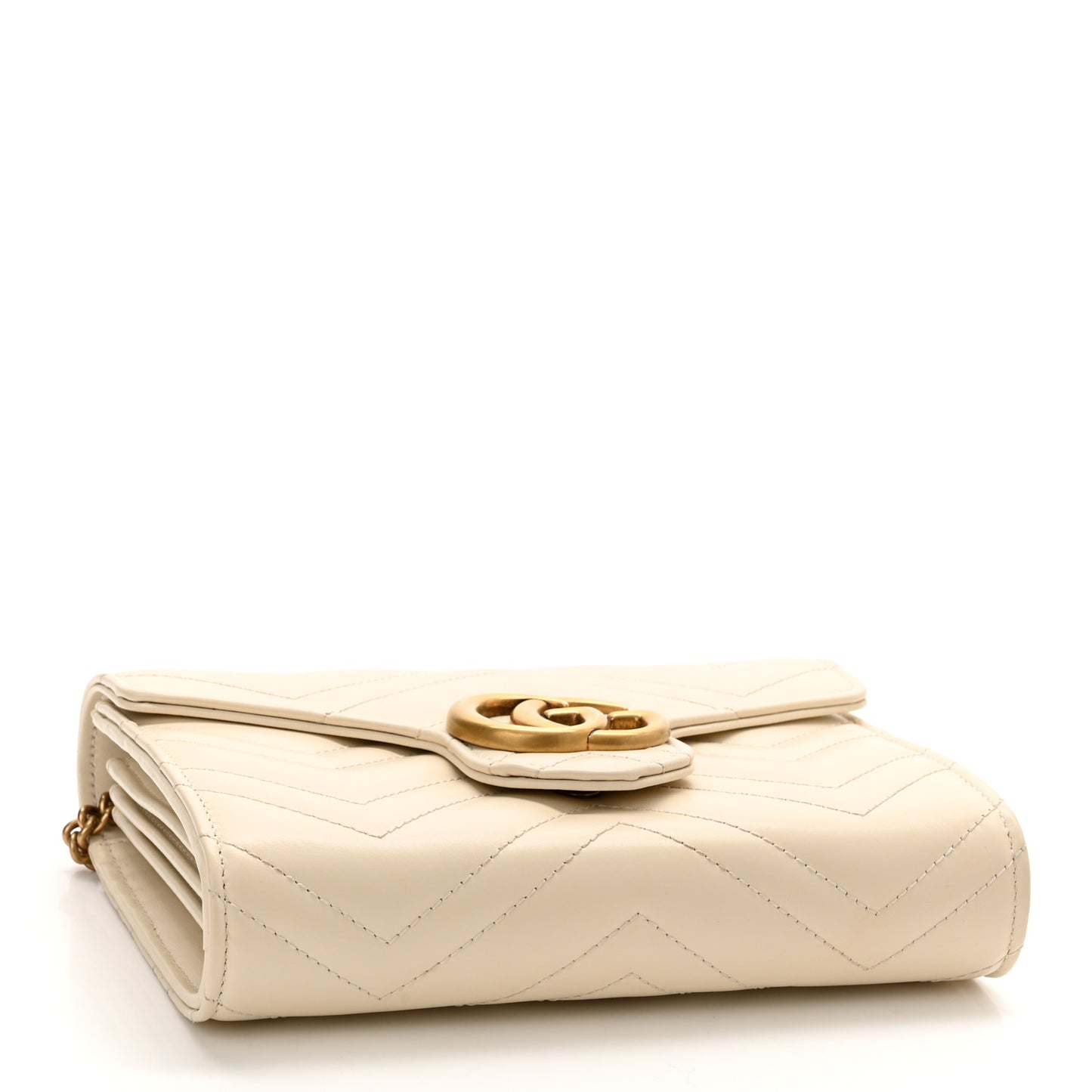 Calfskin Matelasse GG Marmont Chain Wallet Mystic White