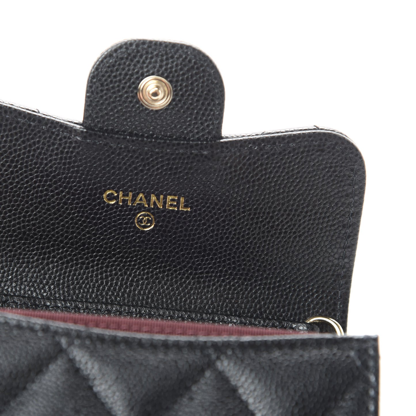 Caviar Quilted Flap Card Holder On Chain Black