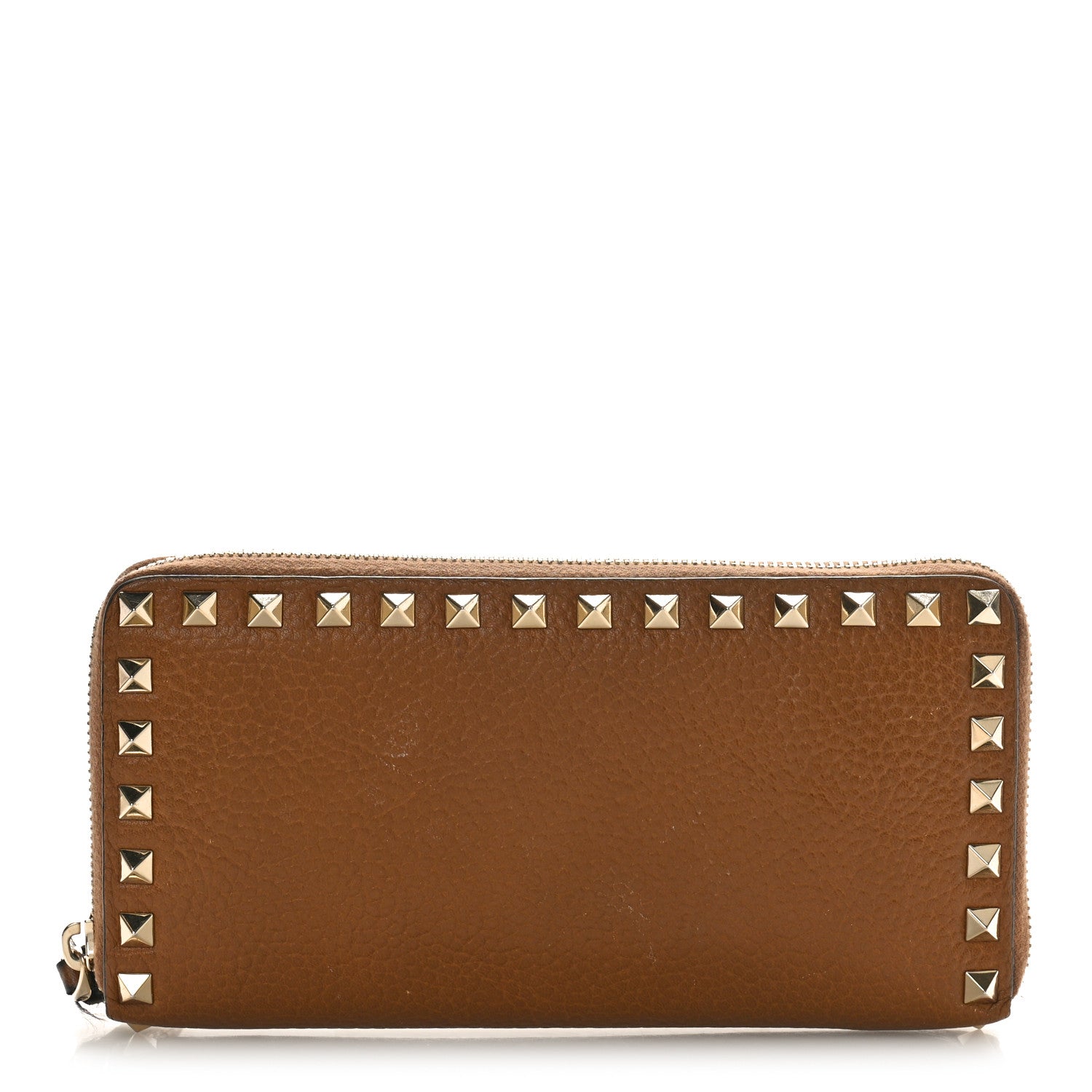Valentino Garavani Grained Calfskin Rockstud Zip Around Wallet Bright Cognac 1 of 9