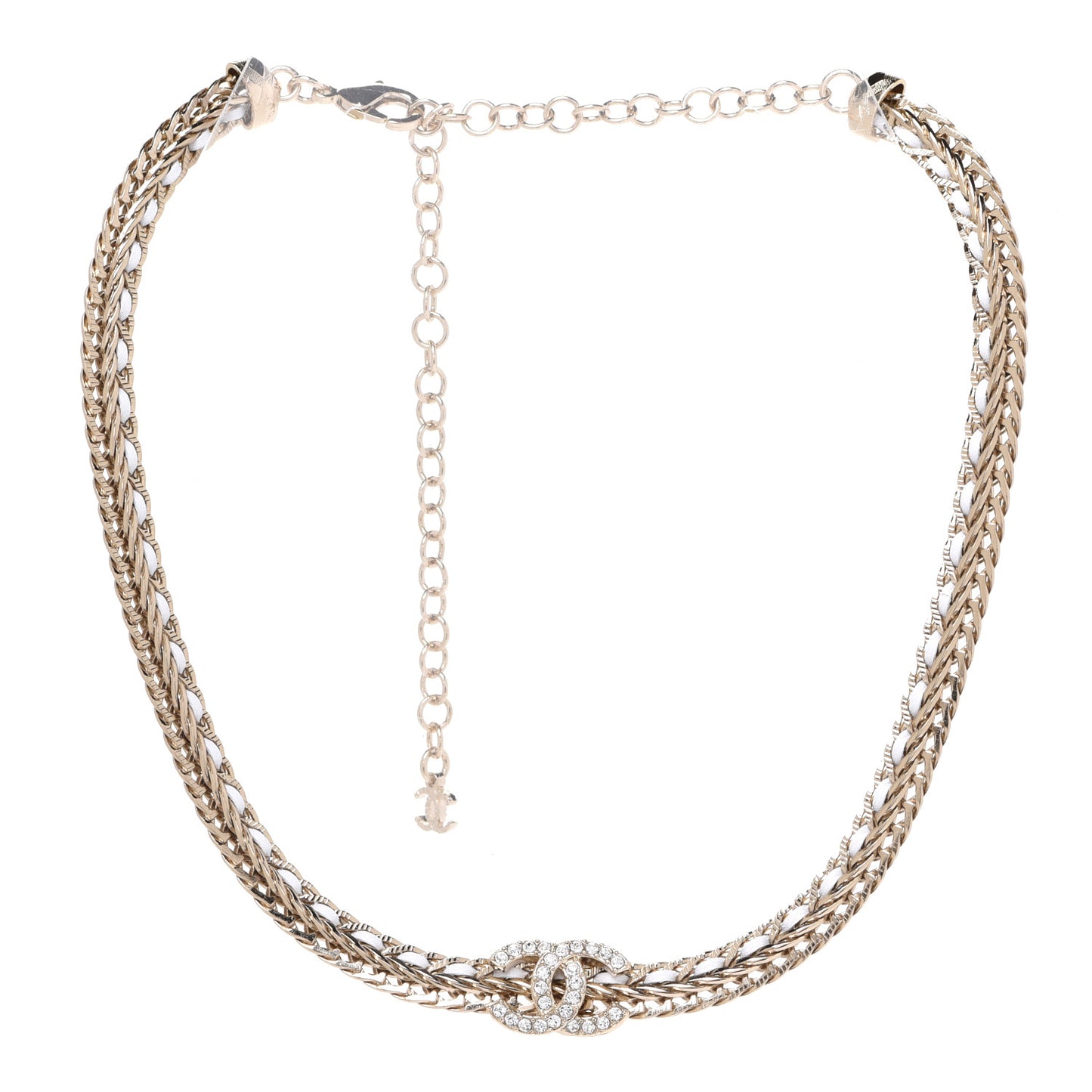 Metal Lambskin Crystal CC Choker Gold White