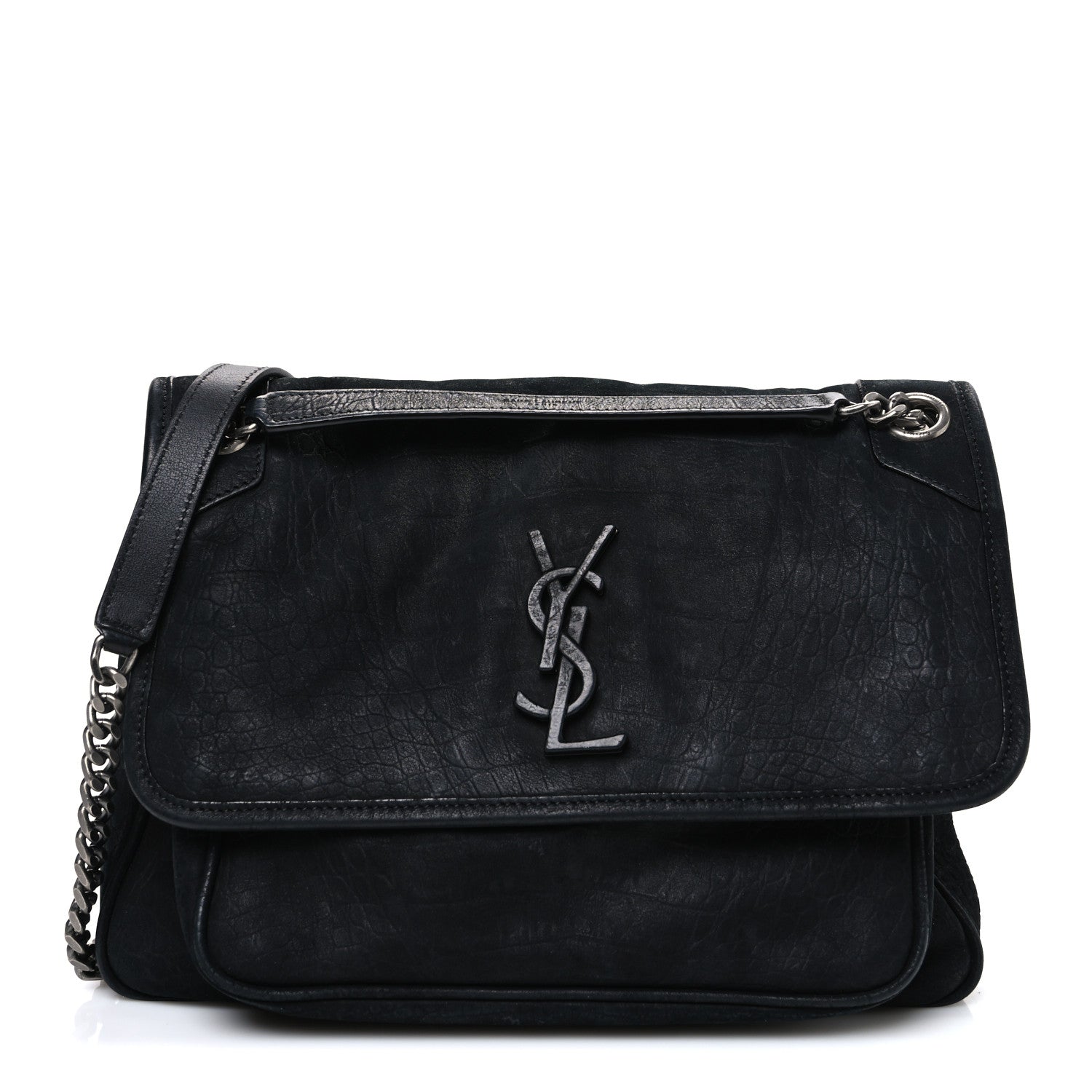 Saint Laurent Nubuck Crocodile Embossed Monogram Medium Niki Chain