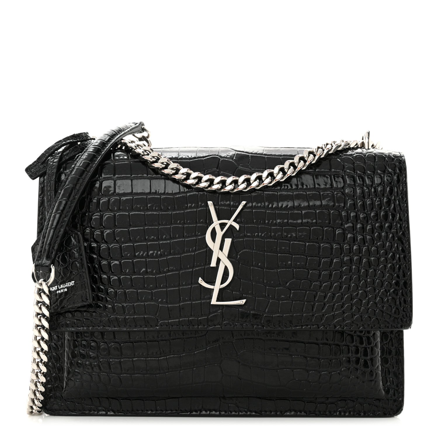 Saint Laurent Calfskin Crocodile Embossed Medium Monogram Sunset Black 1 of 12