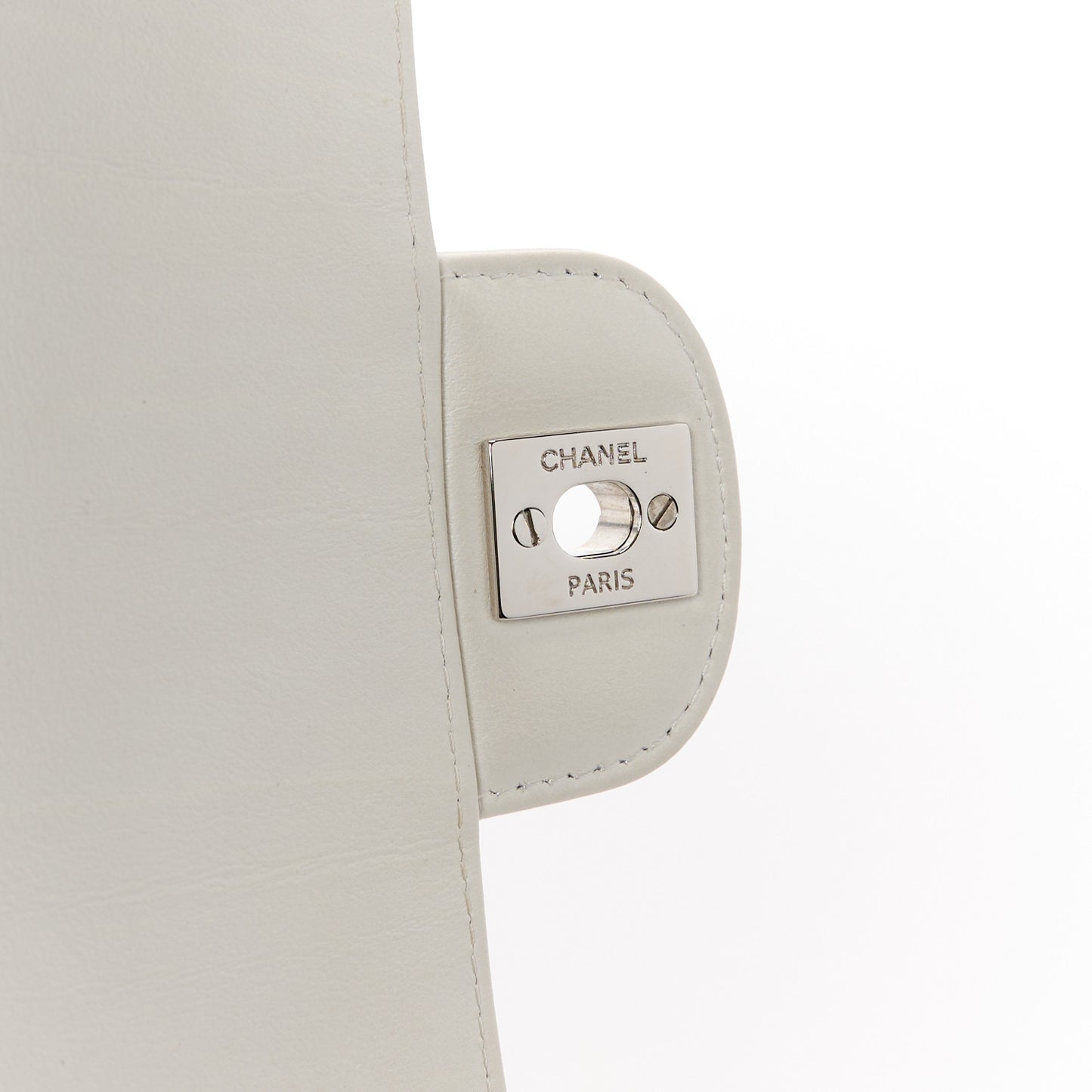 Iridescent Crumpled Calfskin Quilted Mini Rectangular Flap White