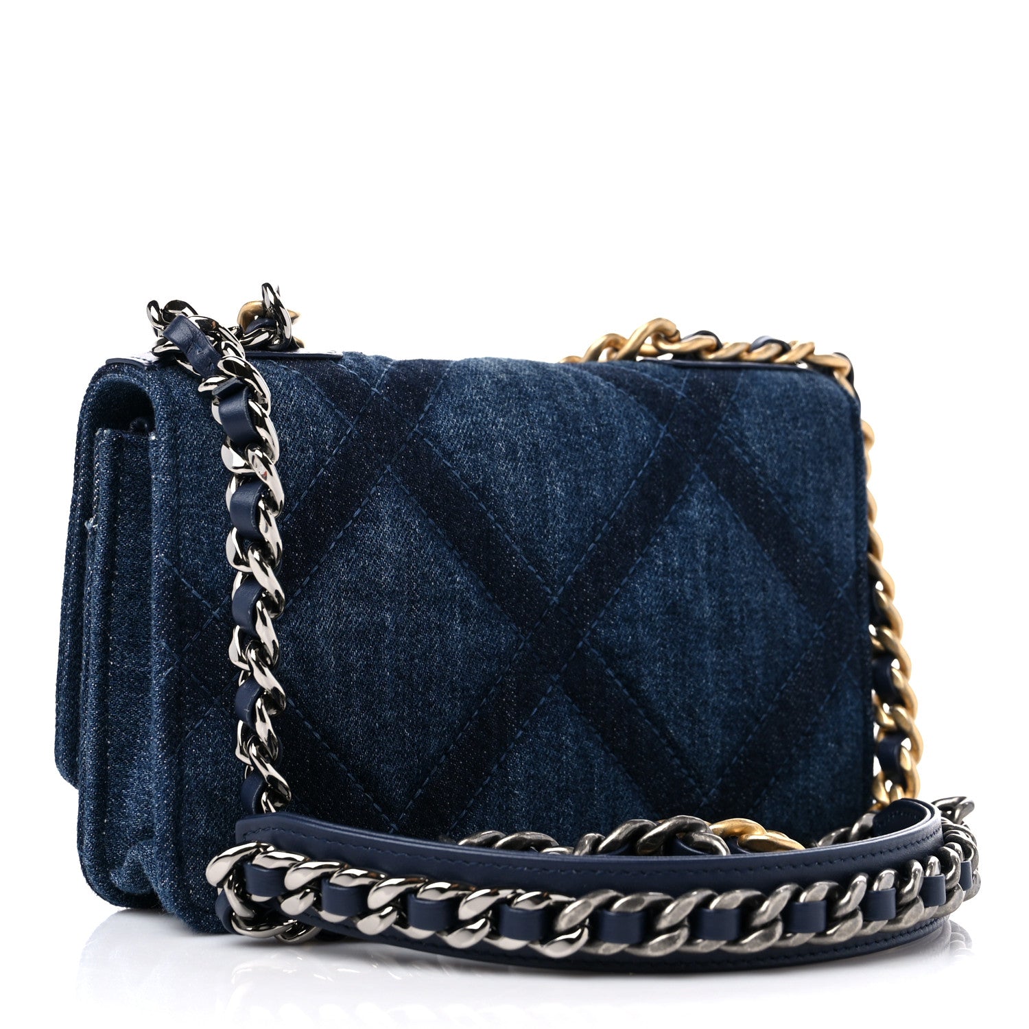 Chanel Denim Quilted Chanel 19 Wallet On Chain WOC Blue 2 of 8