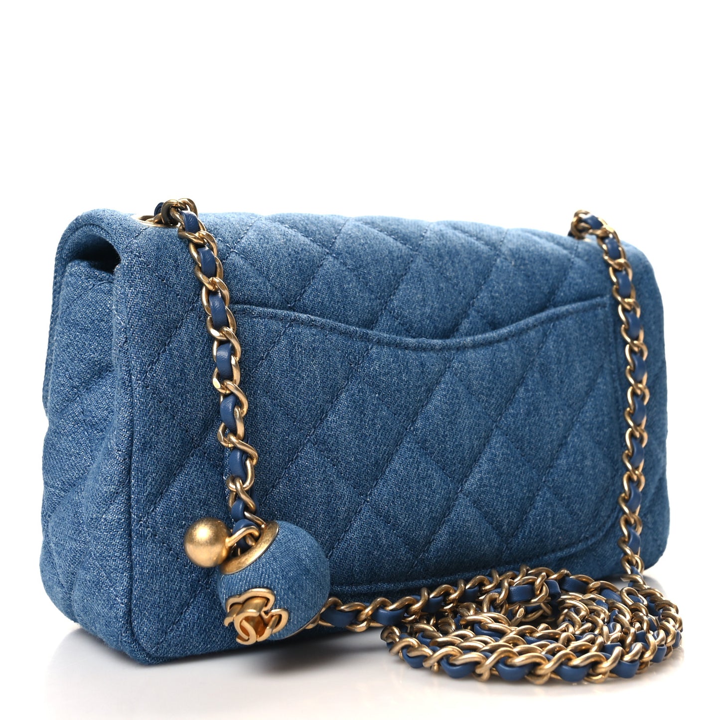 Denim Quilted Mini Pearl Crush Rectangular Flap Blue