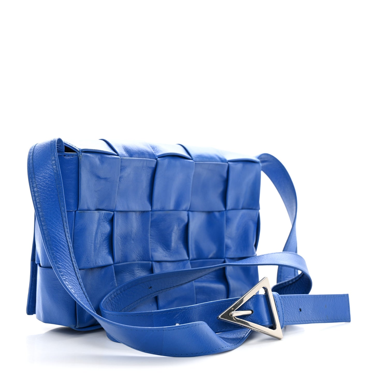 Paper Calfskin Maxi Intreccio Cassette Crossbody Bag Cobalt