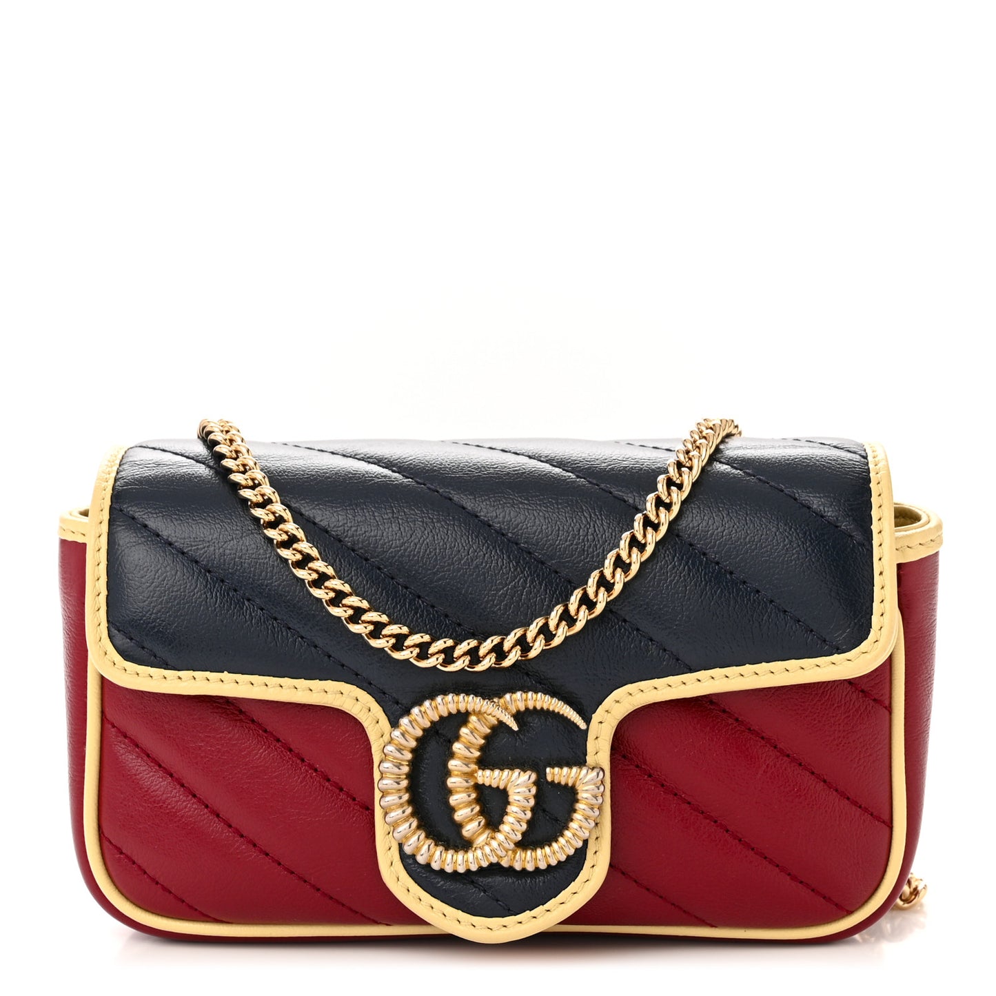 Azalea Calfskin Matelasse Diagonal Super Mini Torchon GG Marmont Shoulder Bag Blue Agata New Cherry Red Butter