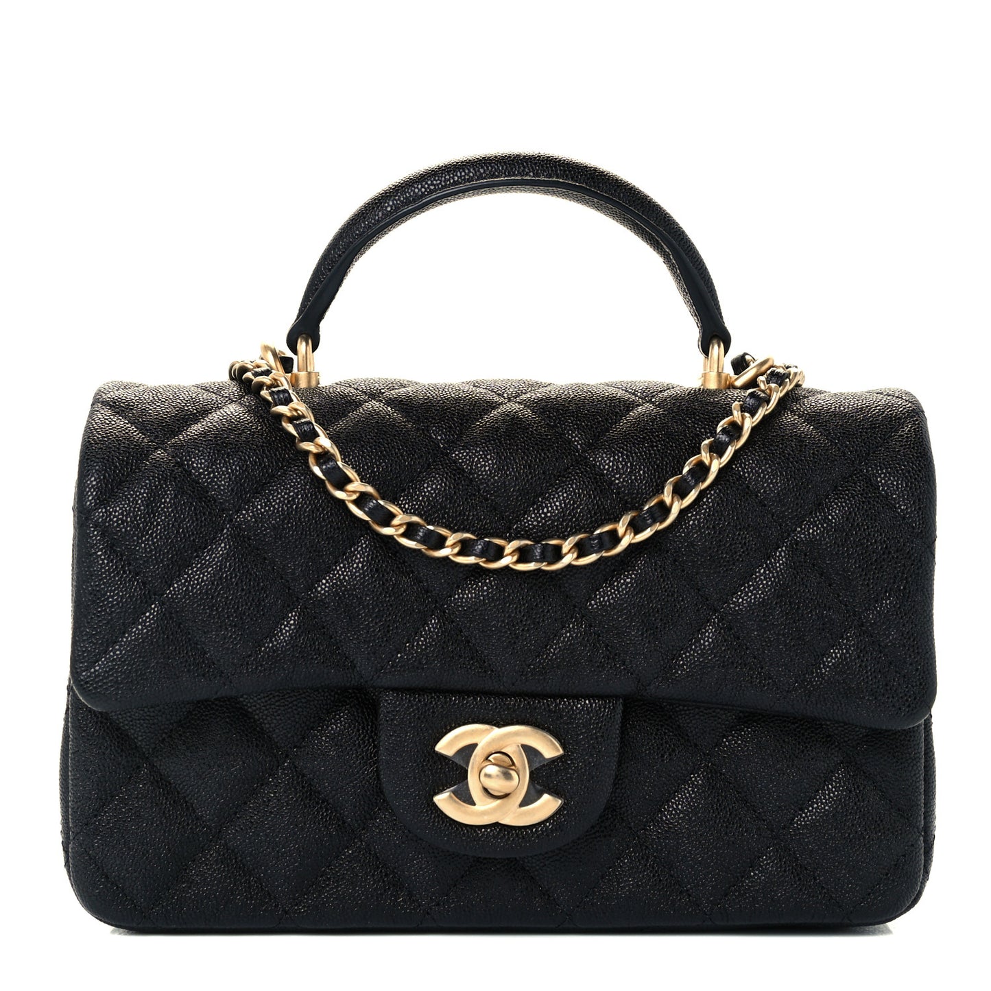 Caviar Quilted Mini Top Handle Rectangular Flap Black
