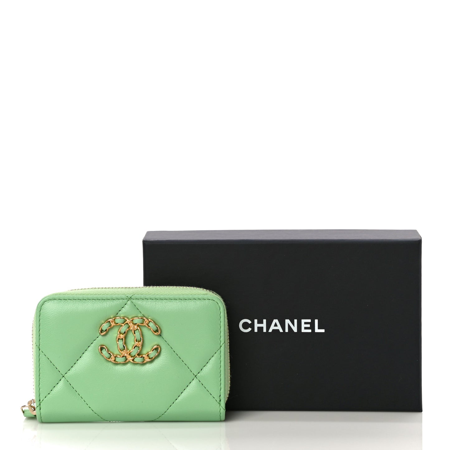 Lambskin Quilted 19 Zip Around Coin Purse Wallet Green