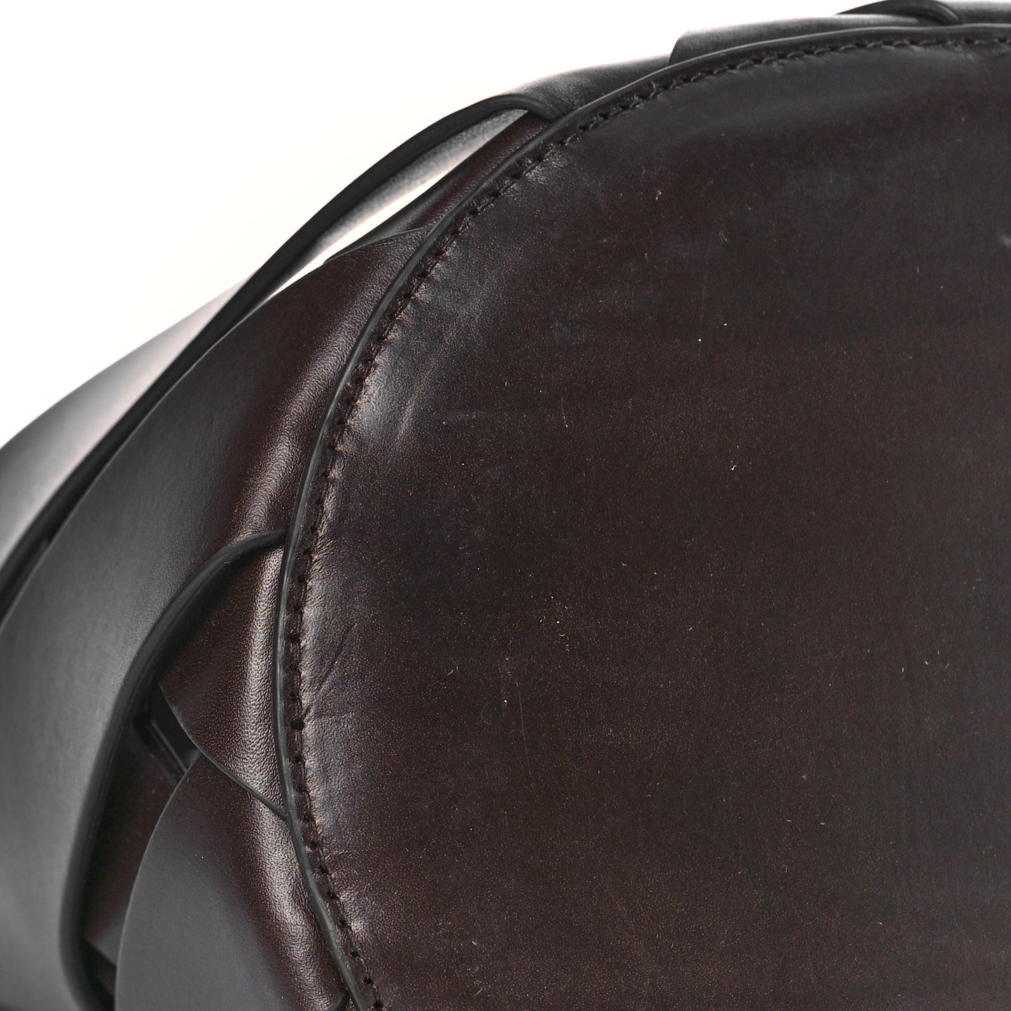 Calfskin V Woven Drawstring Tote Dark Brown