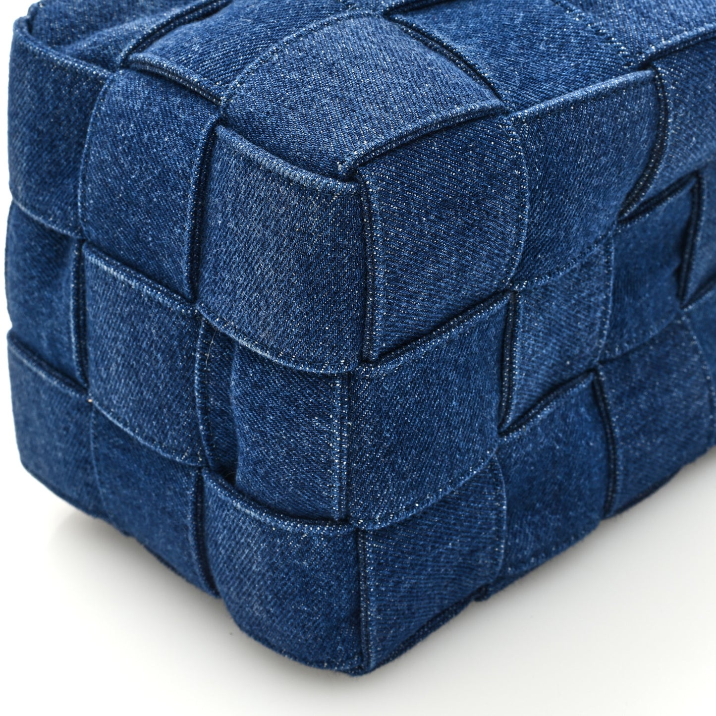 Denim Maxi Intrecciato Small Cassette Crossbody Bucket Bag Indigo