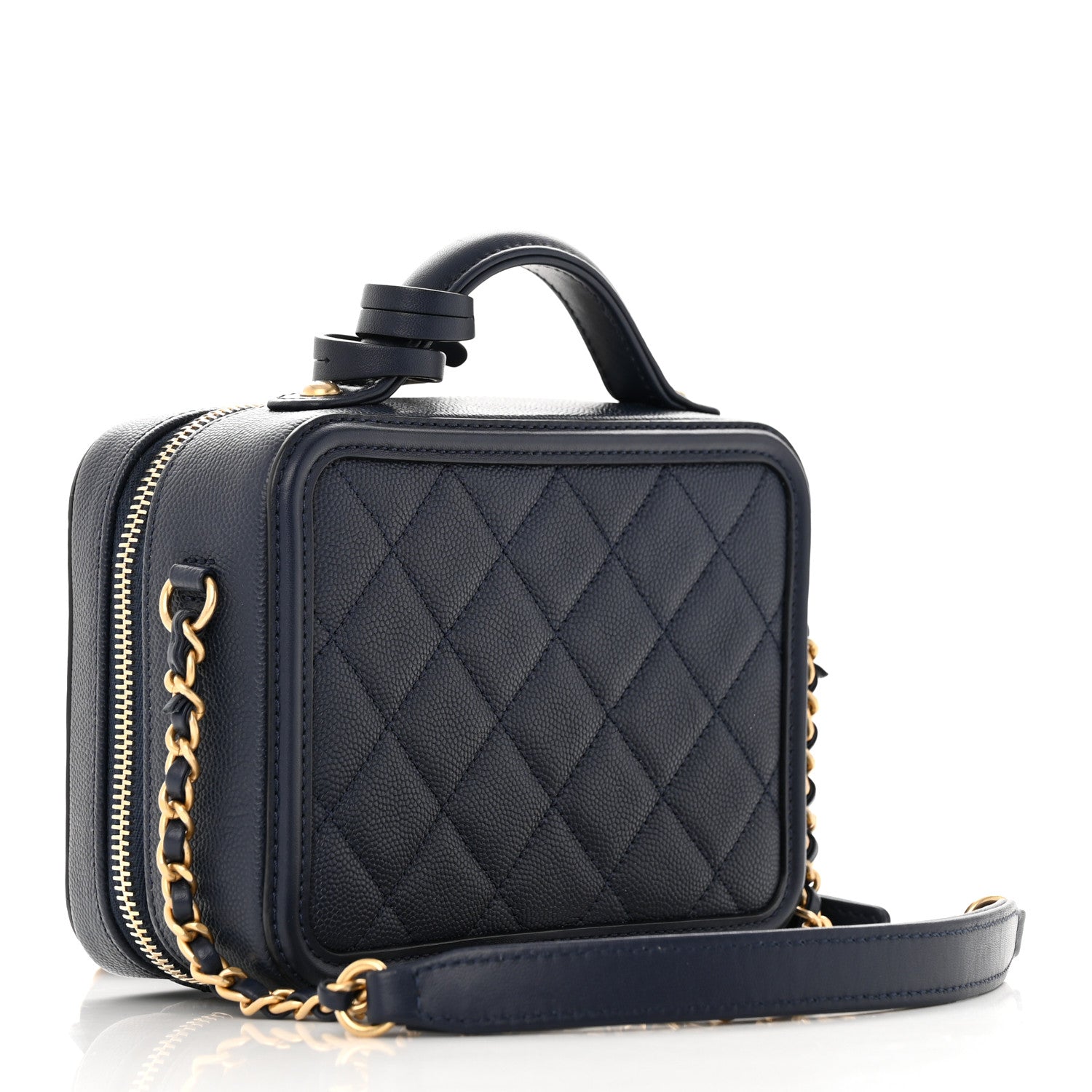 Chanel Caviar Quilted Small CC Filigree Vanity Case Navy 3 of 10